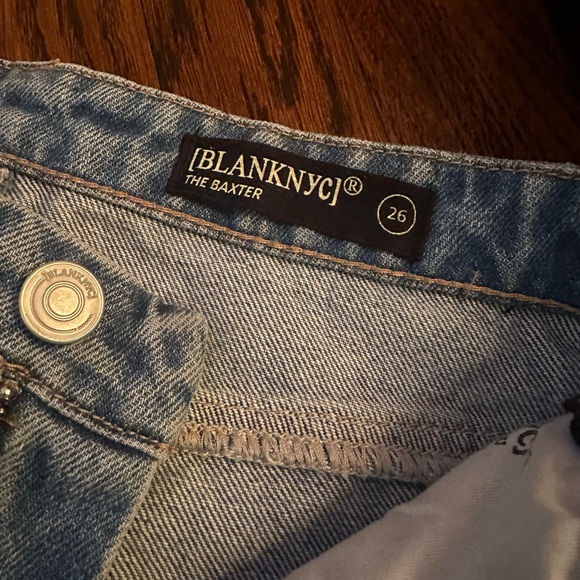 Blank NYC Jeans Blue Baxter Wide Leg Denim | Moto Faux Leather Biker - Picture 10 of 11